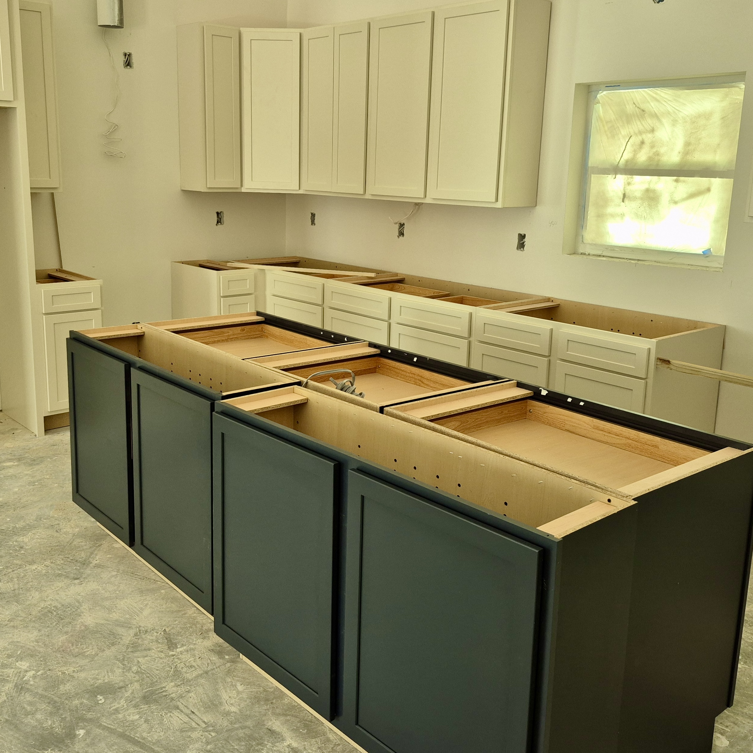 Cabinets are In! Our Linen & Navy Kitchen Reveal (From Miles Away!)